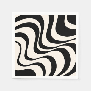 Moderne Retro-Wellen in Schwarz und Pastelltönen Serviette