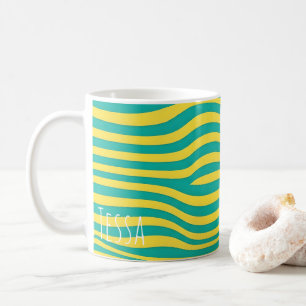 Moderne Retro-Wellentinienmuster in Türkis und Gel Kaffeetasse