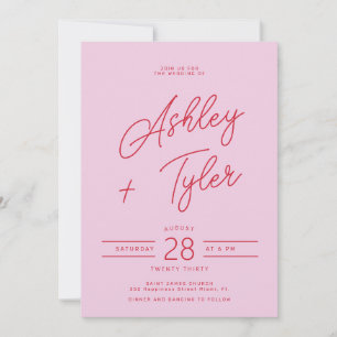 Moderne retro-whimsical rote Schriftfoto-Hochzeit Einladung