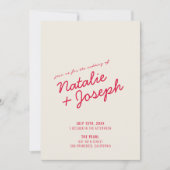 Moderne Retro-Whimsikschrift in einer Hochzeit Einladung (Vorderseite)