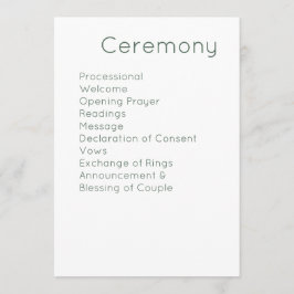 Moderne Retro White & Olive Green Wedding Programm