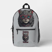 Moderne Retro Wild GrayCat Illustration Bedruckter Rucksack (Vorderseite)