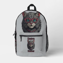 Moderne Retro Wild GrayCat Illustration Bedruckter Rucksack