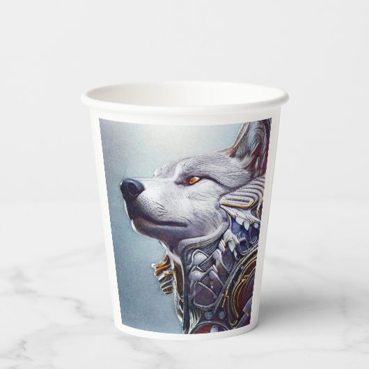 Moderne, Retro Wolf Head Pappbecher (Rückseite)