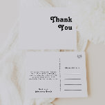 Moderne Retrobriefe - Danke Postkarte<br><div class="desc">Dieses moderne Retro-Zeichen Hochzeit danke Postcard ist perfekt für Ihre einzigartige, trendige Vintage böhmische Sommerhochzeit. Die Schrift ist ein stilvoller, schwarzer, schicker 70er Jahre Schriftart, der dieses Design klassische minimalistische Hippie-Villen verleiht. Sie können eigene Grafiken oder Bilder hinzufügen, wenn Sie gewollt haben, um sie anzupassen. Gerne stehen wir Ihnen für...</div>