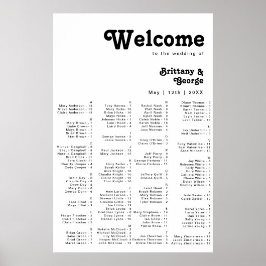 Moderne Retrobriefe für alphabetische Sitzplätze Poster (Vorne)