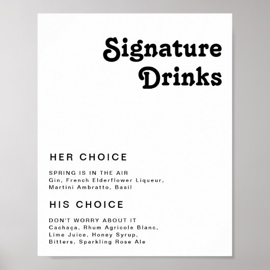 Moderne Retrobriefe Unterschrift Drinks Zeichen Poster (Vorne)