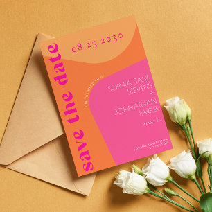 Moderne Retroorange-rosa abstrakte Formen Hochzeit Save The Date