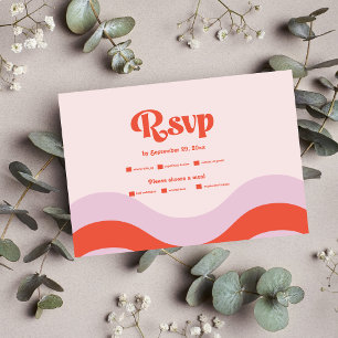 Moderne Retropinke und orange Typografie Hochzeit RSVP Karte
