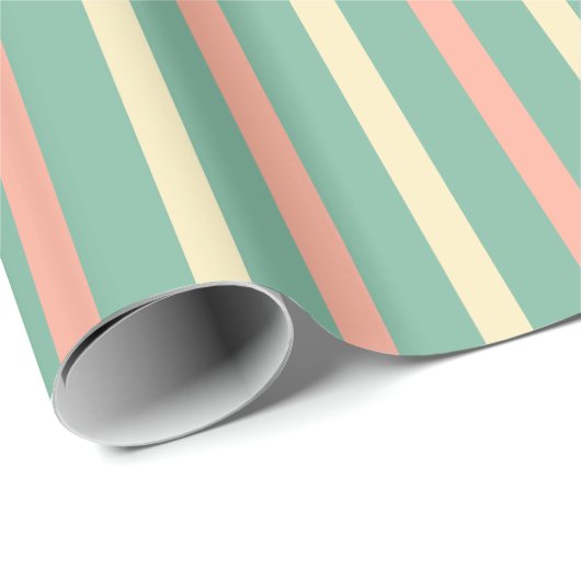 Moderne Retrostreifen in Aquamariner Minze, hellro Geschenkpapier (Rolleneckpunkt)