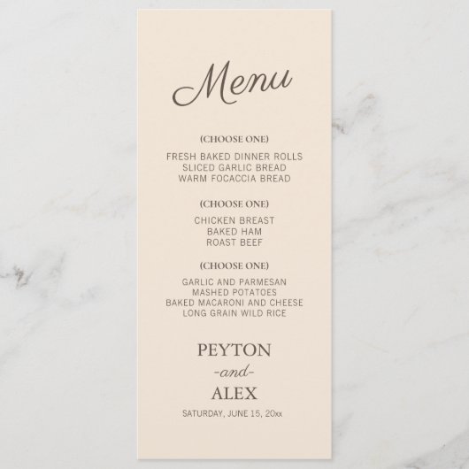 Moderne Rezeption für kursive Skripte Menükarte (Vorderseite)