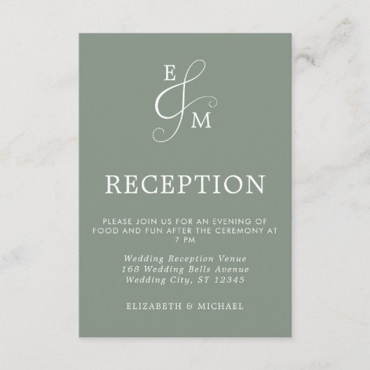 Moderne Rezeption mit grünem Ampere und Hochzeitse Begleitkarte (Vorderseite)