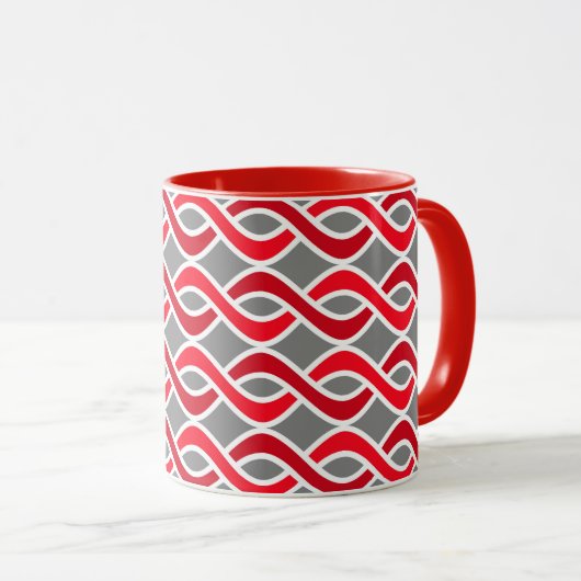 Moderne Ribbons, rot und grau/grau, Mitte des Jahr Tasse (VorderseiteRechts)