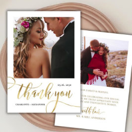 Moderne, riesige Gold Script 2 Foto Hochzeit Dankeskarte