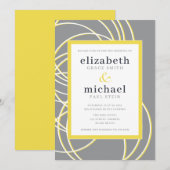 Moderne Rings Elegante Hochzeit Gelb und Grau Einladung (Vorne/Hinten)