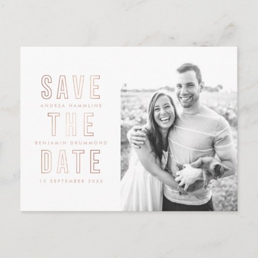 Moderne Rings Rose Gold Save the Date Postkarte (Vorderseite)
