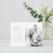Moderne Rings Rose Gold Save the Date Postkarte (Stehend Vorderseite)