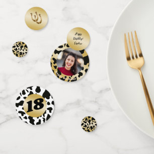 Moderne Rodeo-Geburtstags-Foto mit schwarzem Gold- Konfetti