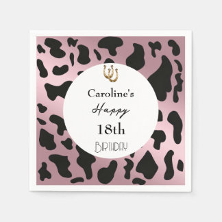 Moderne Rodeo-Geburtstags-Roségold-Kuhdruck  Serviette