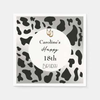 Moderne Rodeo-Geburtstags-Silber-Kuhdruck  Serviette
