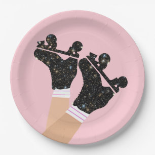 Moderne Roller Skate Derby Pink Party Pappteller