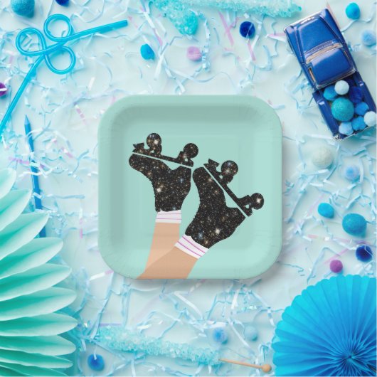 Moderne Roller-Skate Roller Derby Mint Pappteller (Party)