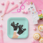 Moderne Roller-Skate Roller Derby Mint Pappteller (Party)