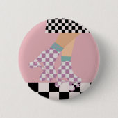 Moderne Roller Skaten Girl Art Karo Button (Vorderseite)