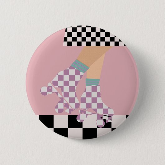 Moderne Roller Skaten Girl Art Karo Button (Vorderseite)