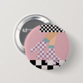 Moderne Roller Skaten Girl Art Karo Button (Vorne & Hinten)