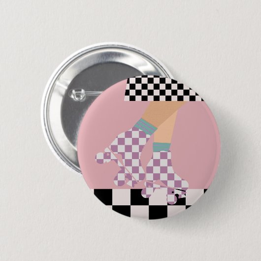 Moderne Roller Skaten Girl Art Karo Button (Vorne & Hinten)