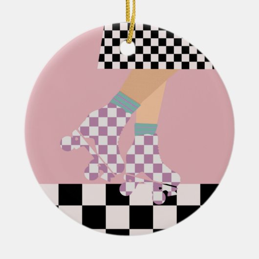 Moderne Roller Skaten Girl Art Karo Keramik Ornament (Vorne)