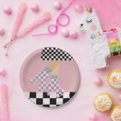 Moderne Roller Skaten Girl Art Karo Pappteller (Party)
