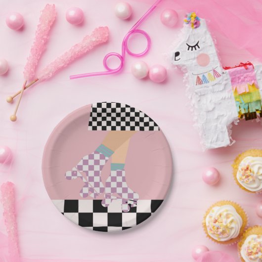 Moderne Roller Skaten Girl Art Karo Pappteller (Party)
