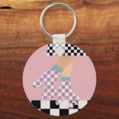Moderne Roller Skaten Girl Art Karo Schlüsselanhänger (Vorderseite)