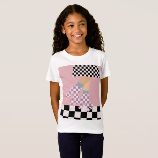 Moderne Roller Skaten Girl Art Karo T-Shirt (Vorne ganz)