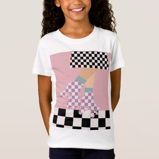 Moderne Roller Skaten Girl Art Karo T-Shirt (Vorderseite)