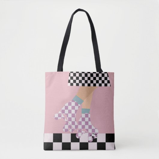 Moderne Roller Skaten Girl Art Karo Tasche (Vorderseite)