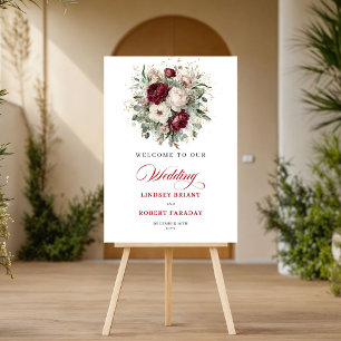 Moderne Romanik Burgunder Floral Gold Willkommensp Poster
