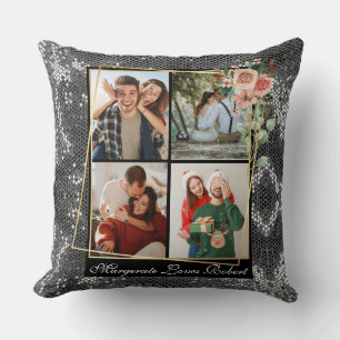 Moderne Romantik 4 Foto Silberner Glitzer Valentin Kissen