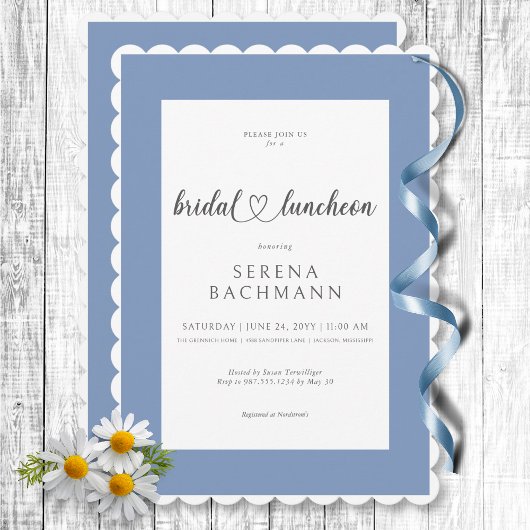 Moderne Romantik Blau & Weiß Bridal Luncheon Einladung