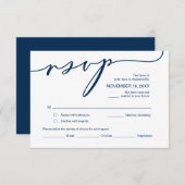 Moderne Romantik, blaues Navy-Script, Hochzeitssze Begleitkarte (Vorne/Hinten)