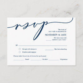 Moderne Romantik, blaues Navy-Script, Hochzeitssze Begleitkarte