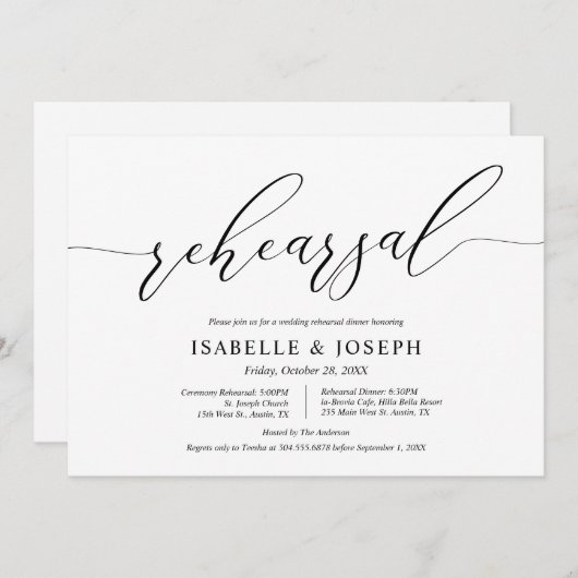 Moderne Romantik, Hochzeit und Probe Einladung (Vorne/Hinten)