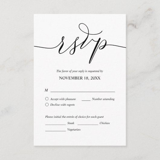 Moderne Romantik, Schwarze Schrift, Hochzeitsessen Begleitkarte (Vorderseite)