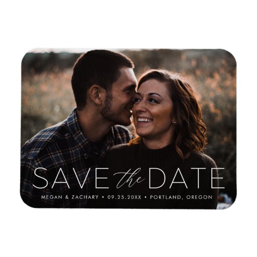 Moderne Romantik Weiße Überlagerung Save the Date Magnet (Horizontal)