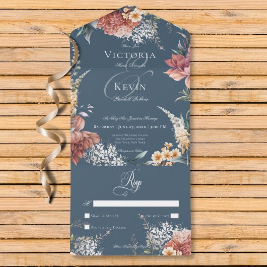 Moderne Romantische Blauer Garten Blumen Kein Aben All In One Einladung