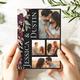 Moderne romantische Burgunder-Foto Hochzeit Einladung