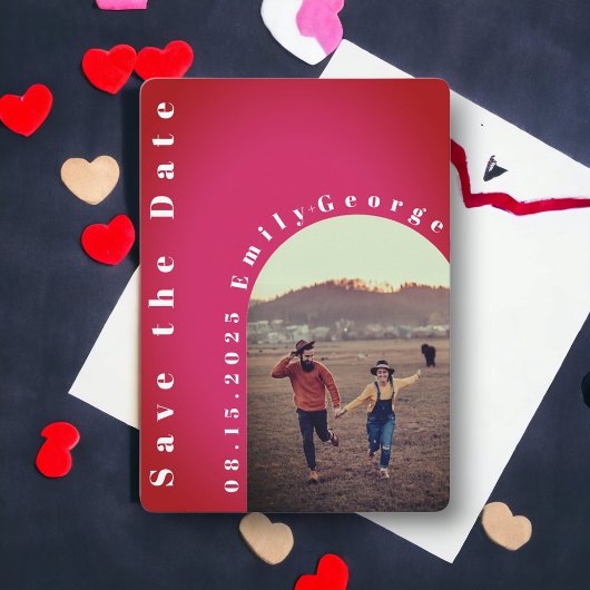 Moderne romantische Burgunder Roter Foto Hochzeit Save The Date