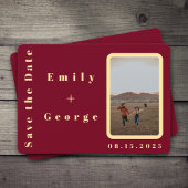 Moderne romantische Burgundy Gold Couple Foto Wedd Save The Date